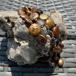 Silpada Sterling and Bronze Coin Pearl Bracelet